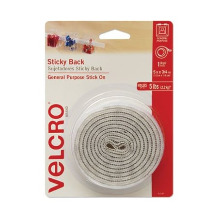 Velcro Brand Velcro, STICKY-BACK FASTENERS WITH DISPENSER, REMOVABLE ADHESIVE, 0.75in X 5 FT, WHITE 90087